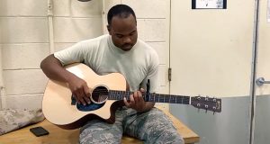 song, talent, guitarist, guitar, voice, army, soldier, performance,