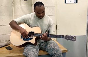 song, talent, guitarist, guitar, voice, army, soldier, performance,