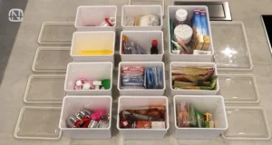 home organizing, declutter, storage solutions, organization tips, pantry, space saving, Costco corner, organizing bins, entrance way, clutter catchers