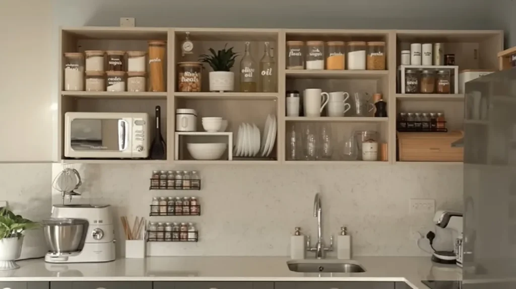 kitchen organization, home organization, kitchen storage, pantry ideas, spice rack, lunch station, baking supplies, cleaning caddy, kitchen design, decluttering