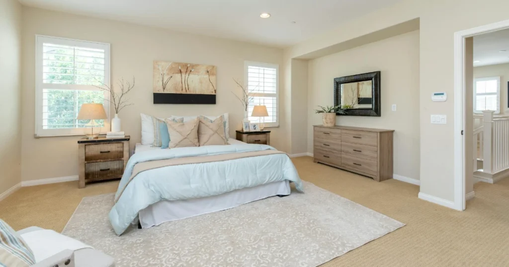 bedroom design, interior design, home decor, layout, furniture, color, rugs, headboards, nightstands, mirrors