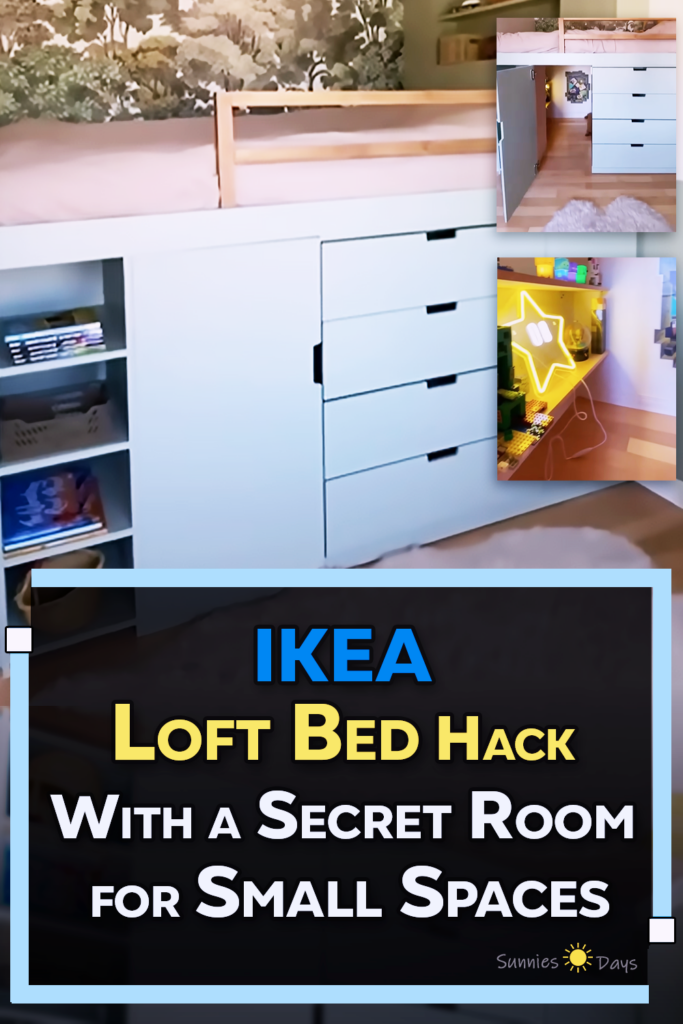 A DIY IKEA loft bed hack that transforms the space underneath into a secret room or hidden hideout for a kids bedroom or small-space makeover.