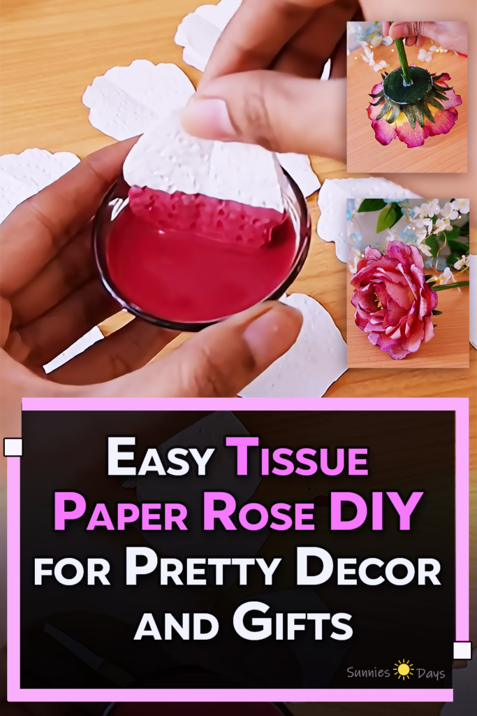 A step-by-step DIY craft showing tissue paper or a napkin being shaped into a soft rose for handmade decor, gifts, or party decoration.